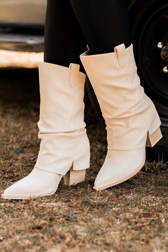 Kinda Bad, Kinda Boujee Faux Suede Slouchy Mid-Calf Boots (Bone) · NanaMacs - Image 2