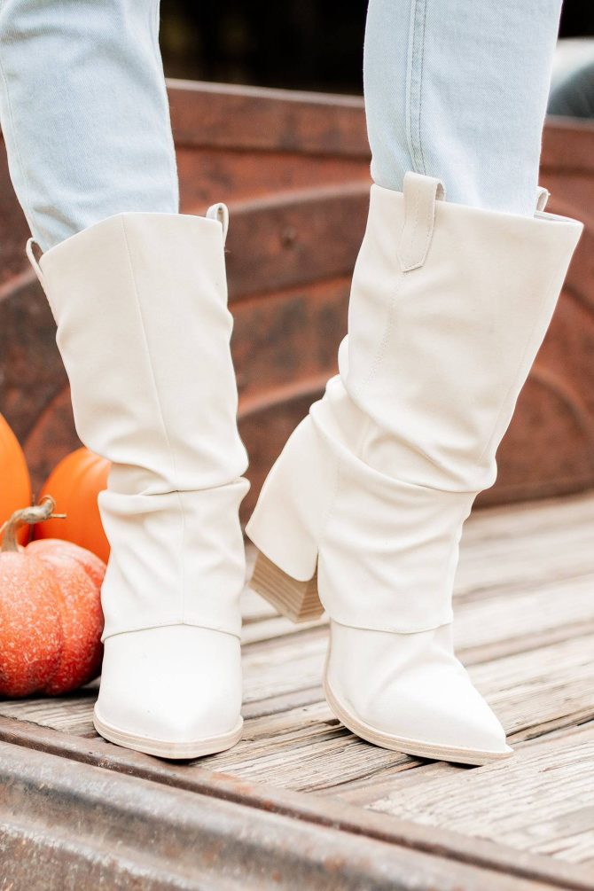 Kinda Bad, Kinda Boujee Faux Suede Slouchy Mid-Calf Boots (Bone) · NanaMacs - Image 3