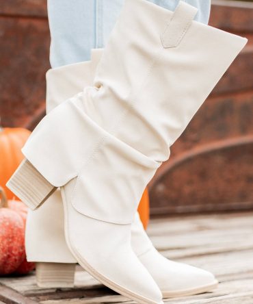 Kinda Bad, Kinda Boujee Faux Suede Slouchy Mid-Calf Boots (Bone) · NanaMacs