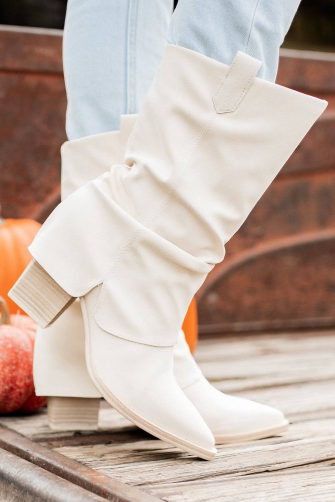 Kinda Bad, Kinda Boujee Faux Suede Slouchy Mid-Calf Boots (Bone) · NanaMacs