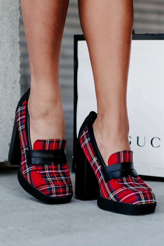 Princeton Prep Heeled Platform Loafers (Red Plaid) · NanaMacs - Image 3