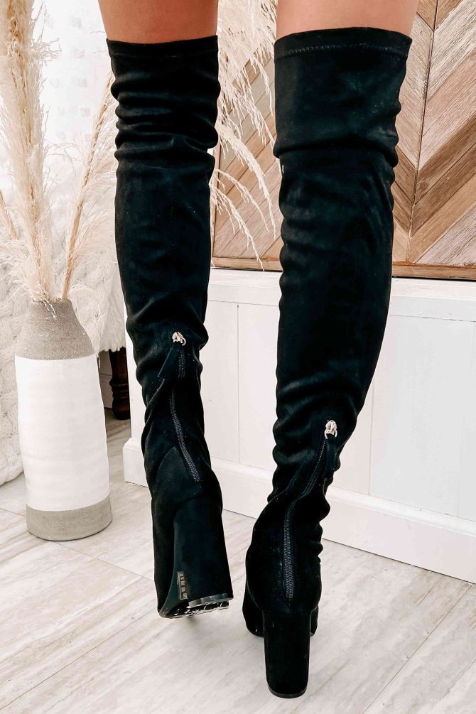 Sheila Faux Suede Over The Knee Boots (Black) · NanaMacs - Image 4