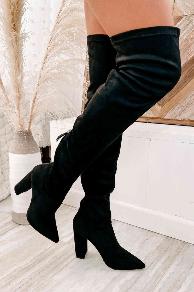 Sheila Faux Suede Over The Knee Boots (Black) · NanaMacs - Image 3
