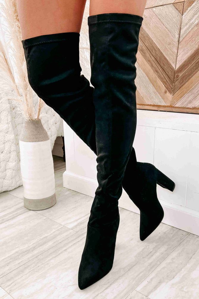 Sheila Faux Suede Over The Knee Boots (Black) · NanaMacs - Image 2
