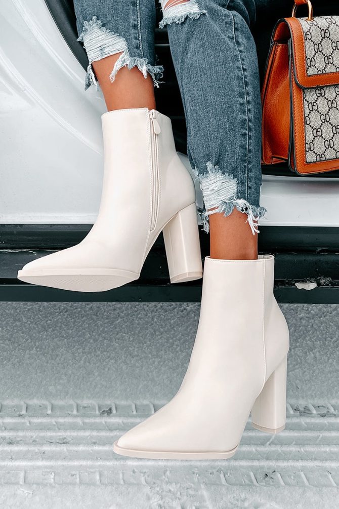 Obsession Game Pointed Toe Bootie (Off White) · NanaMacs