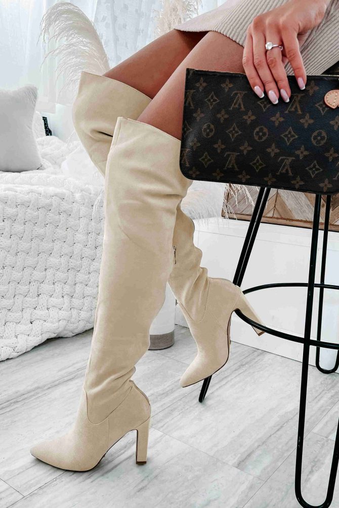 Aaliyah Faux Suede Over The Knee Billini Boots (Cream Suede) · NanaMacs