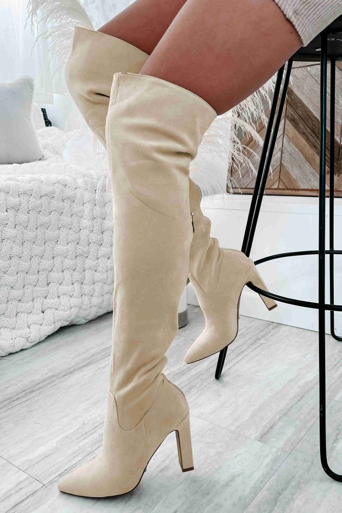 Aaliyah Faux Suede Over The Knee Billini Boots (Cream Suede) · NanaMacs - Image 4