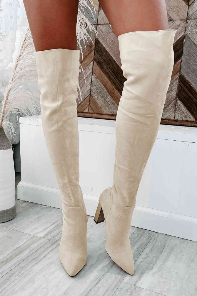 Aaliyah Faux Suede Over The Knee Billini Boots (Cream Suede) · NanaMacs - Image 2