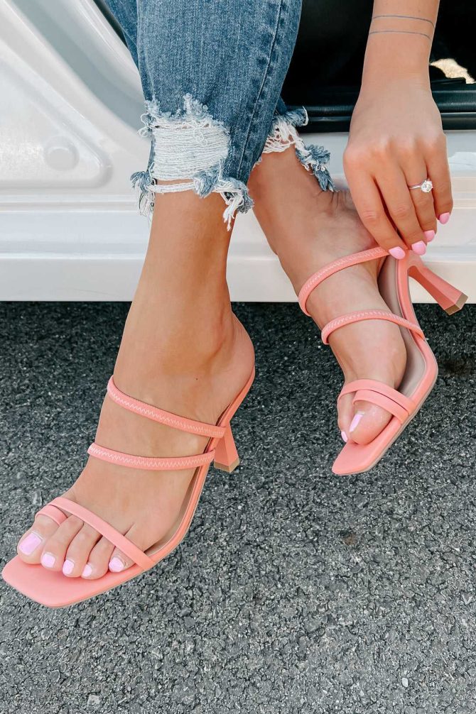 Bringing The Fun Strappy Square Toe Heeled Sandal (Peach) · NanaMacs