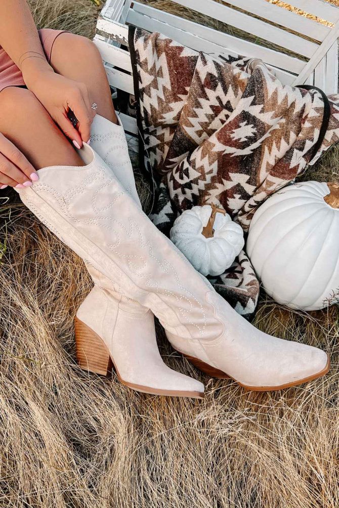Celara Faux Suede Studded Billini Cowboy Boots (Cream Suede) · NanaMacs - Image 4