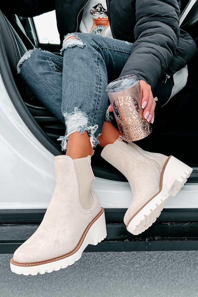 Easily Empowered Faux Suede Booties (Beige) · NanaMacs