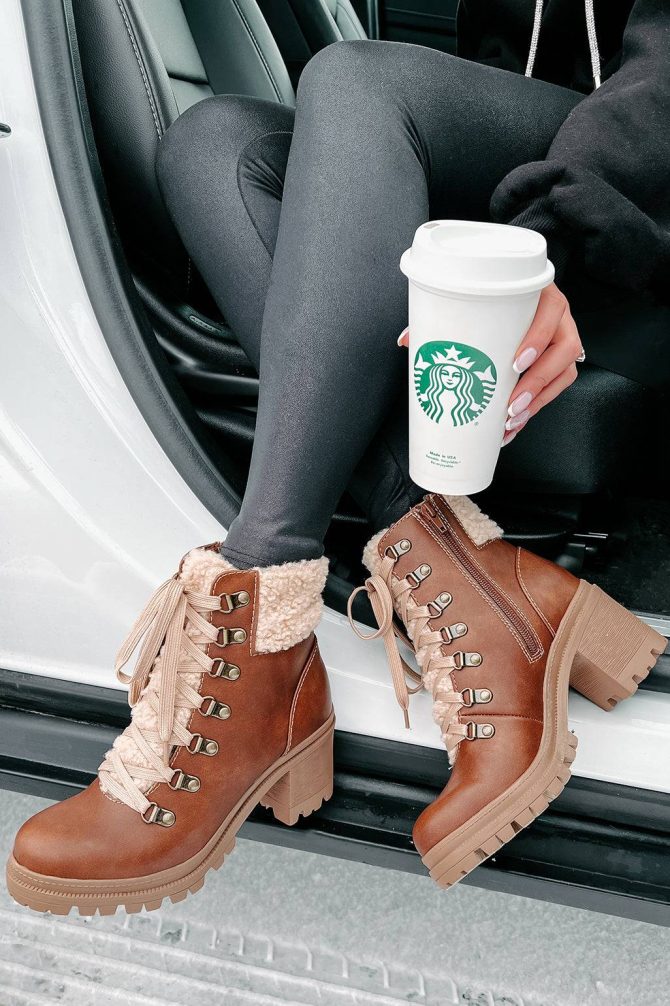 Snow Seeker Sherpa Trim Lace-Up Booties (Brown) · NanaMacs - Image 3