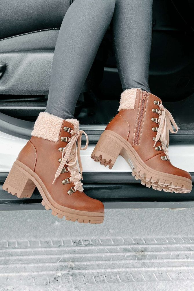 Snow Seeker Sherpa Trim Lace-Up Booties (Brown) · NanaMacs - Image 4