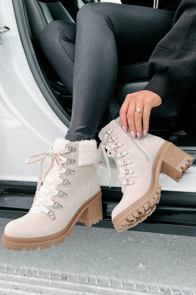 Snow Seeker Sherpa Trim Lace-Up Booties (Sand) · NanaMacs - Image 2