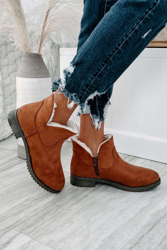 Faelyn Faux Suede Fur Lined Booties (Tan) · NanaMacs - Image 2