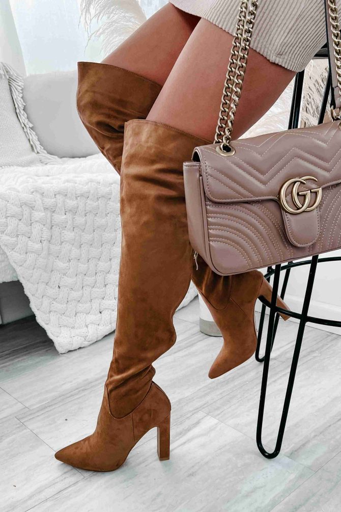 Aaliyah Faux Suede Over The Knee Billini Boots (Brown Suede) · NanaMacs