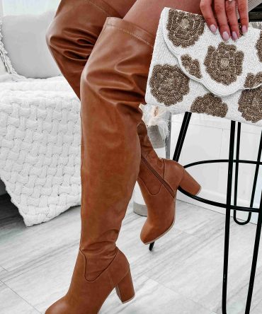 Upping My Game Faux Leather Over Knee Boots (Tan) · NanaMacs