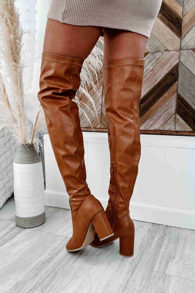 Upping My Game Faux Leather Over Knee Boots (Tan) · NanaMacs - Image 3
