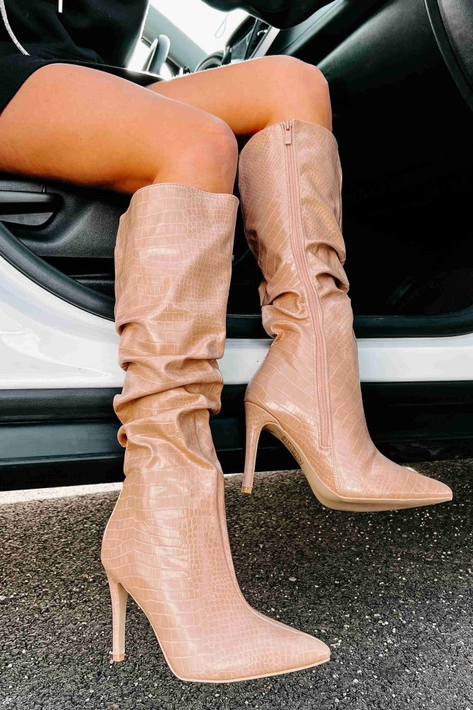 Always Trendy Slouchy Faux Croc Boots (Nude Croc) · NanaMacs - Image 2