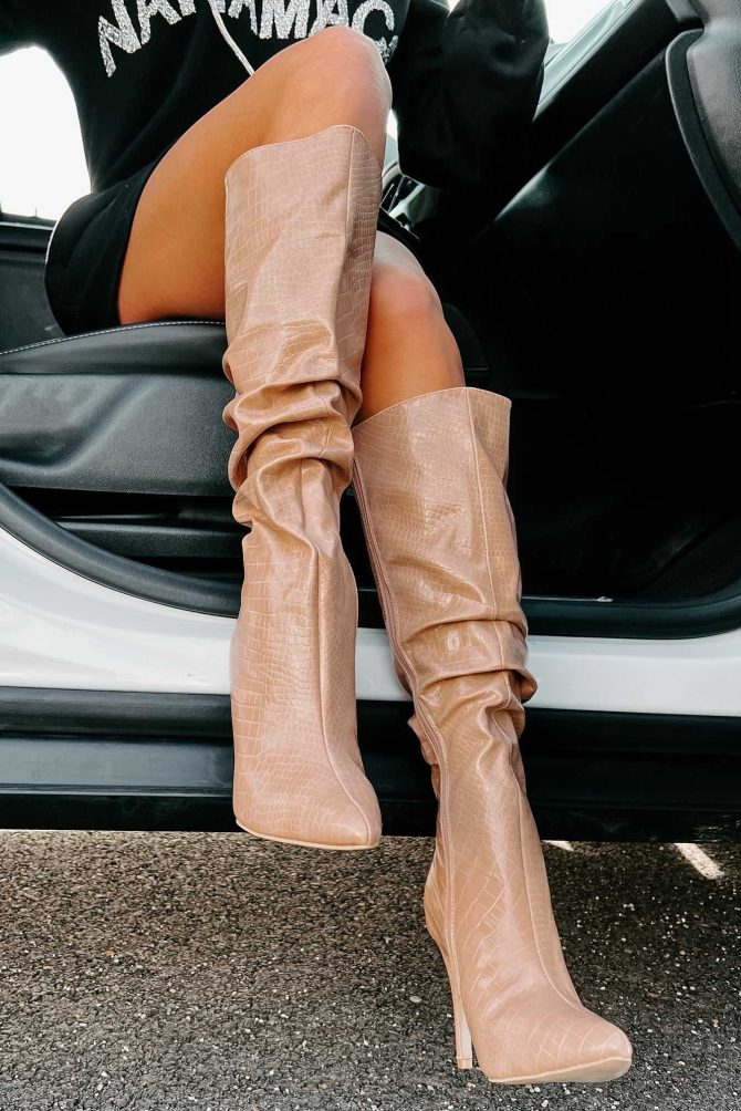 Always Trendy Slouchy Faux Croc Boots (Nude Croc) · NanaMacs - Image 3