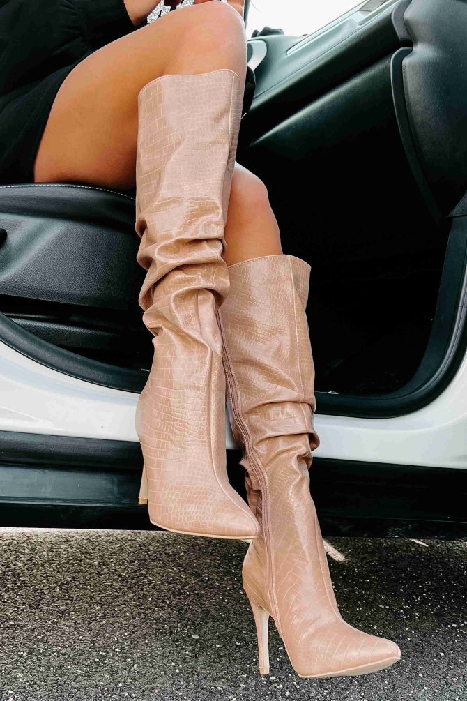 Always Trendy Slouchy Faux Croc Boots (Nude Croc) · NanaMacs - Image 4
