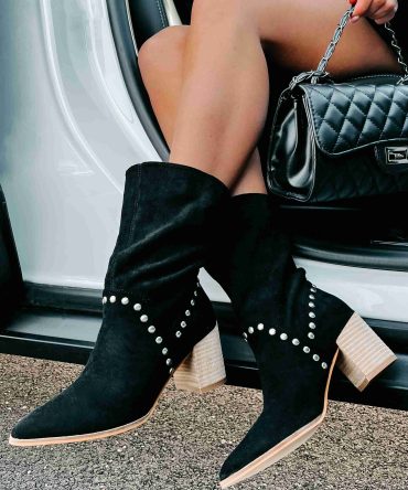 Brigitta Faux Suede Slouchy Booties (Black) · NanaMacs