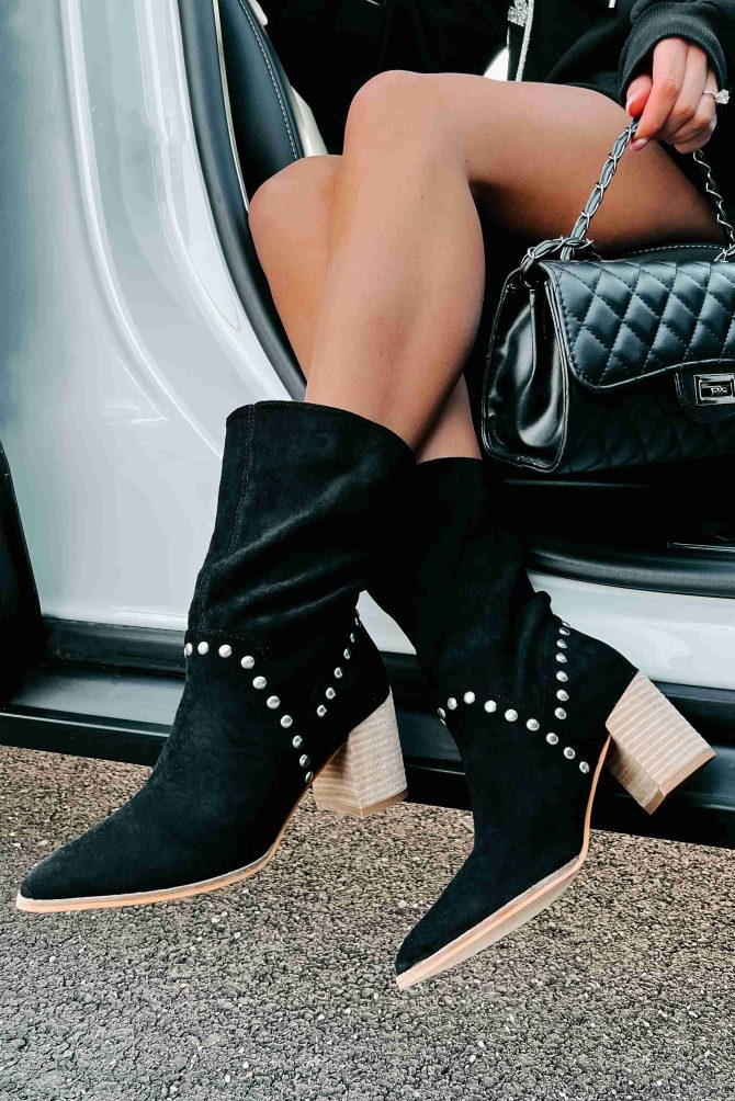 Brigitta Faux Suede Slouchy Booties (Black) · NanaMacs