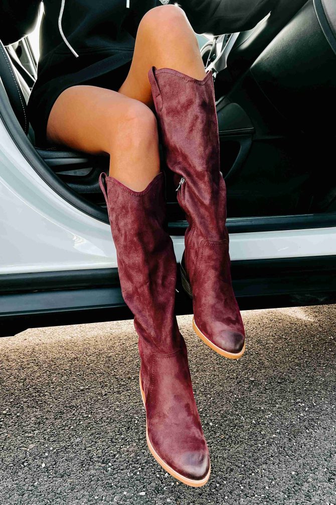 Adalee Faux Suede Knee High Boots (Burgundy) · NanaMacs - Image 4