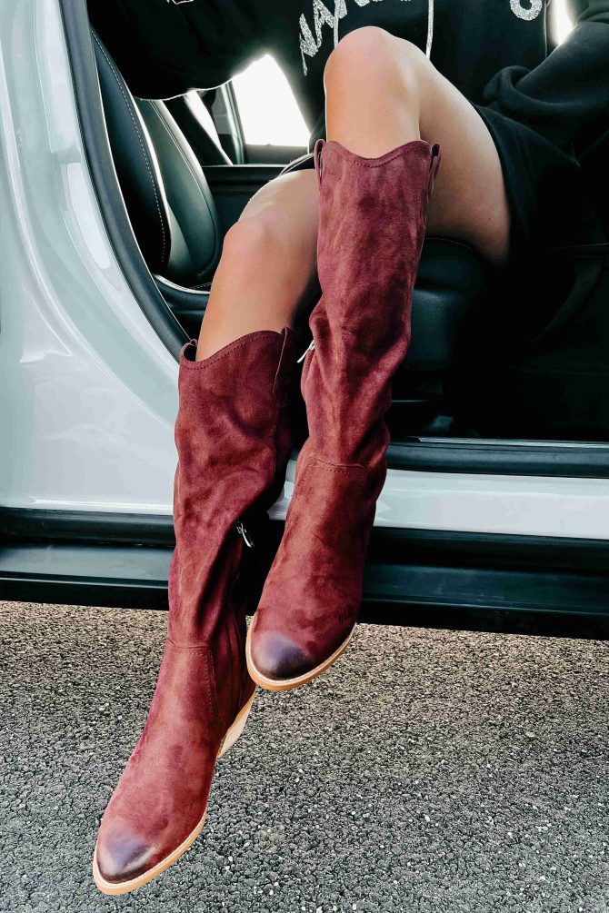 Adalee Faux Suede Knee High Boots (Burgundy) · NanaMacs - Image 3