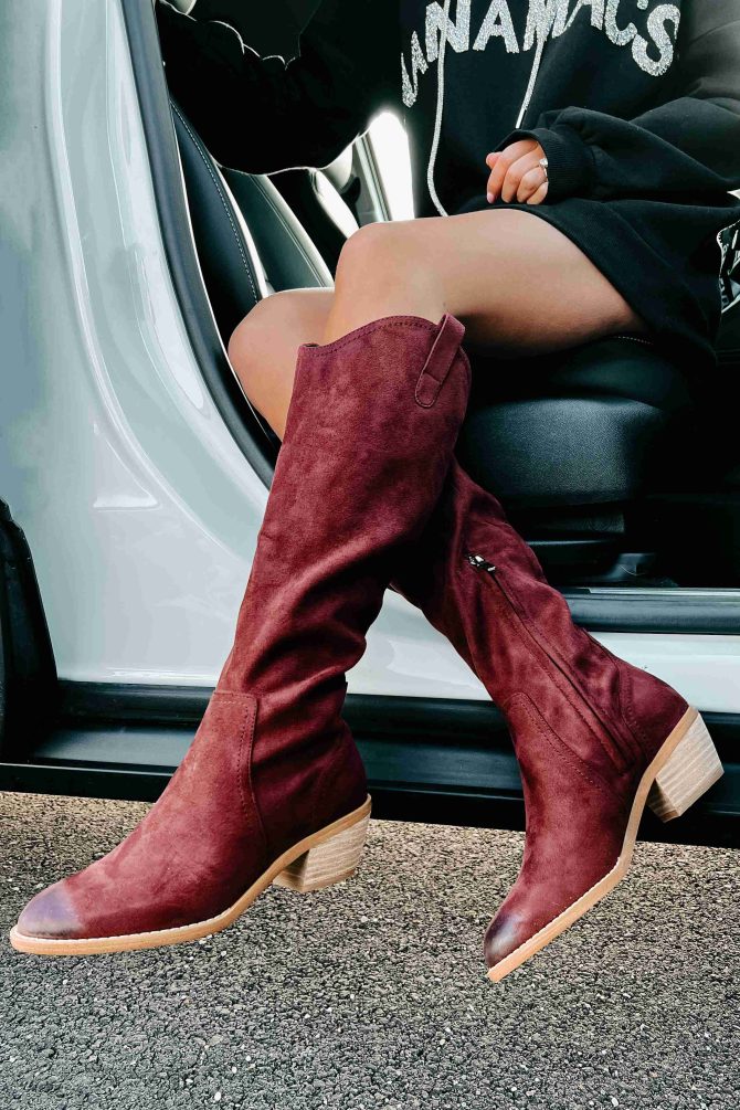Adalee Faux Suede Knee High Boots (Burgundy) · NanaMacs - Image 2