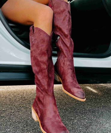 Adalee Faux Suede Knee High Boots (Burgundy) · NanaMacs