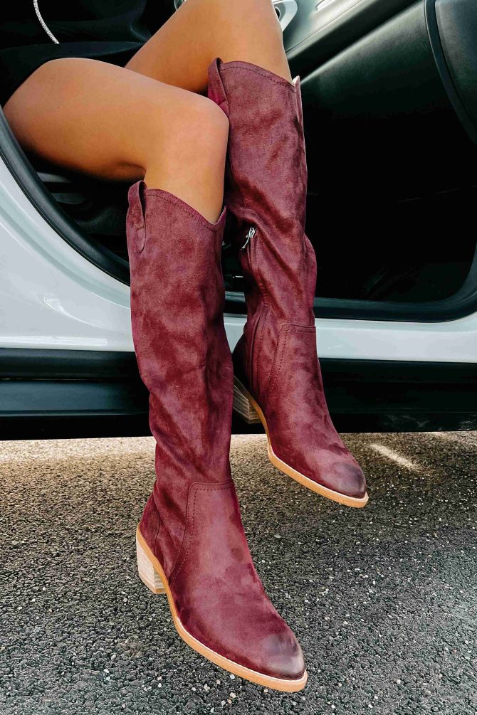 Adalee Faux Suede Knee High Boots (Burgundy) · NanaMacs