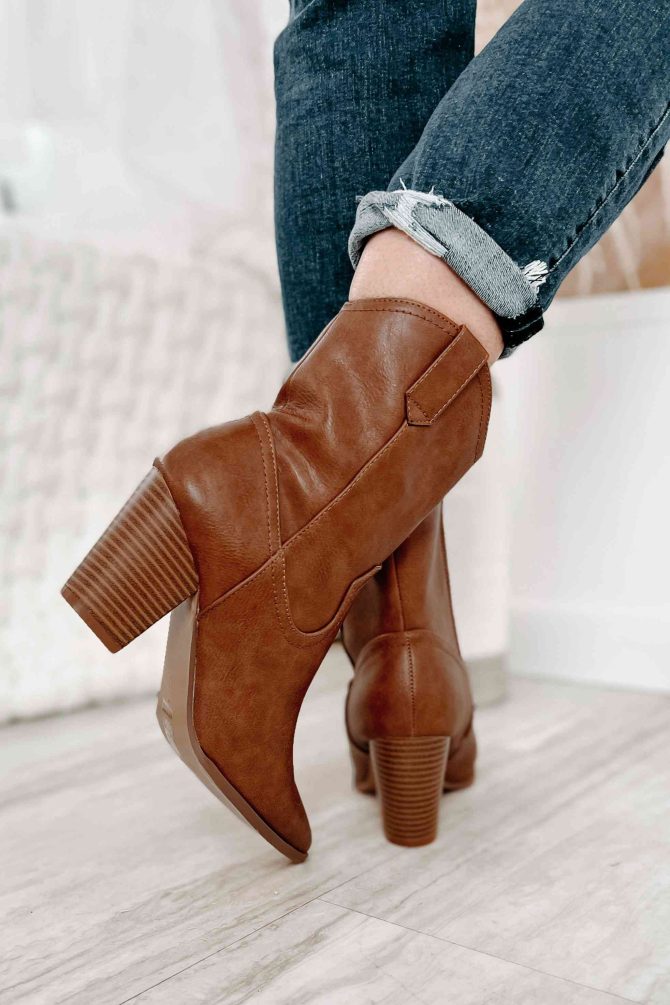 Musical Nights Faux Leather Pointed Toe Western Boots (Tan) · NanaMacs - Image 2