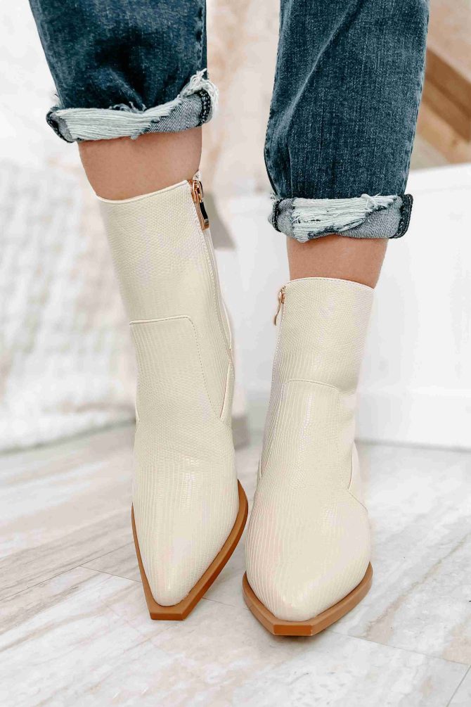 Umeko Lizard Embossed High Ankle Billini Booties (Oatmeal Lizard) · NanaMacs - Image 3