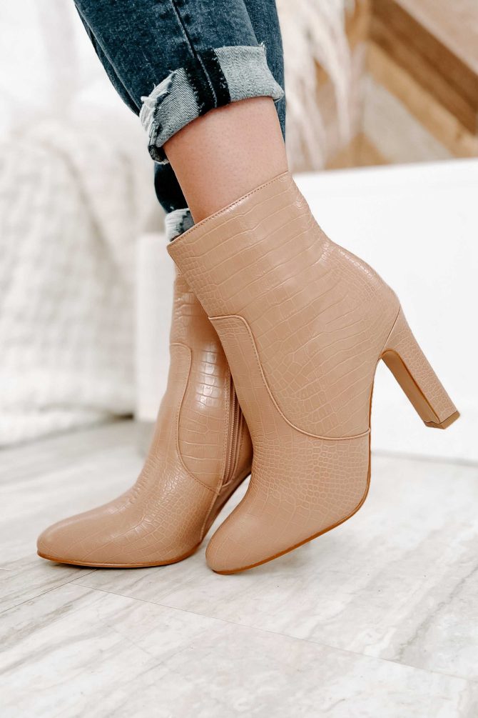 Slaying The Game Faux Croc Billini Booties (Honey Croc) · NanaMacs