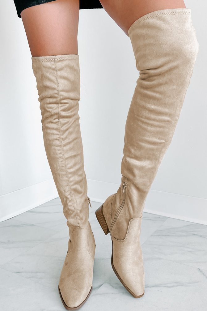 Sweetest Of Fall Faux Suede Over The Knee Boots (Taupe) · NanaMacs - Image 2