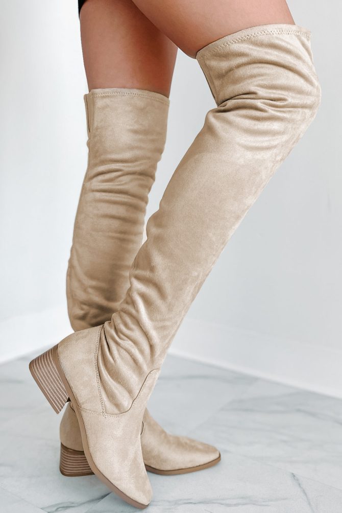 Sweetest Of Fall Faux Suede Over The Knee Boots (Taupe) · NanaMacs - Image 4
