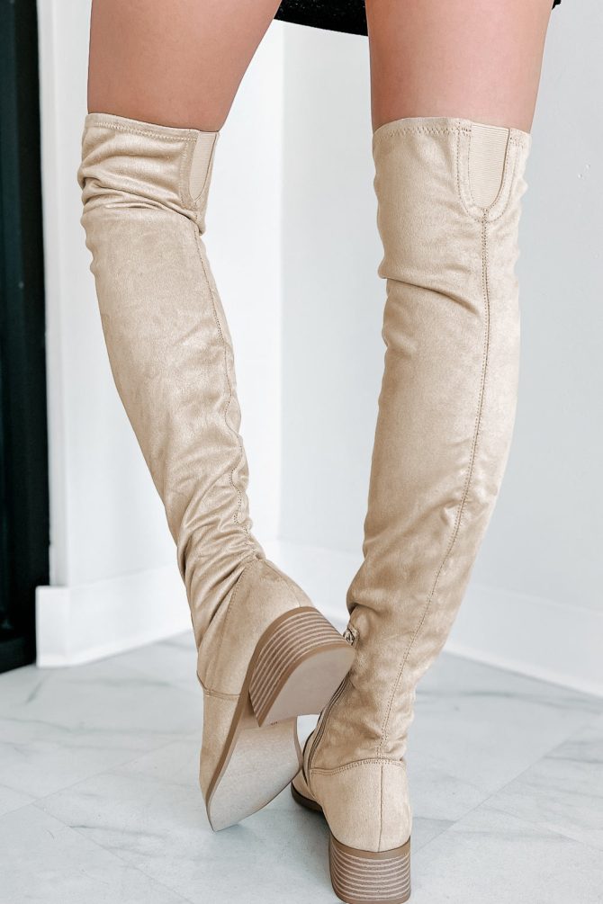 Sweetest Of Fall Faux Suede Over The Knee Boots (Taupe) · NanaMacs - Image 3