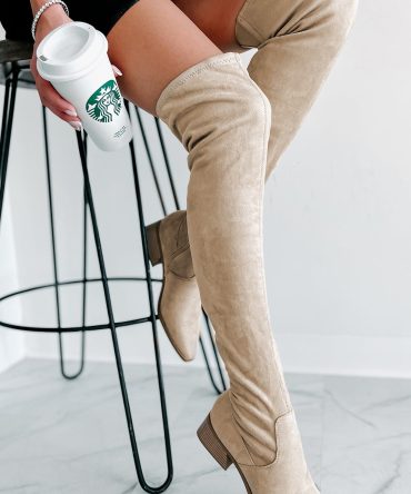 Sweetest Of Fall Faux Suede Over The Knee Boots (Taupe) · NanaMacs