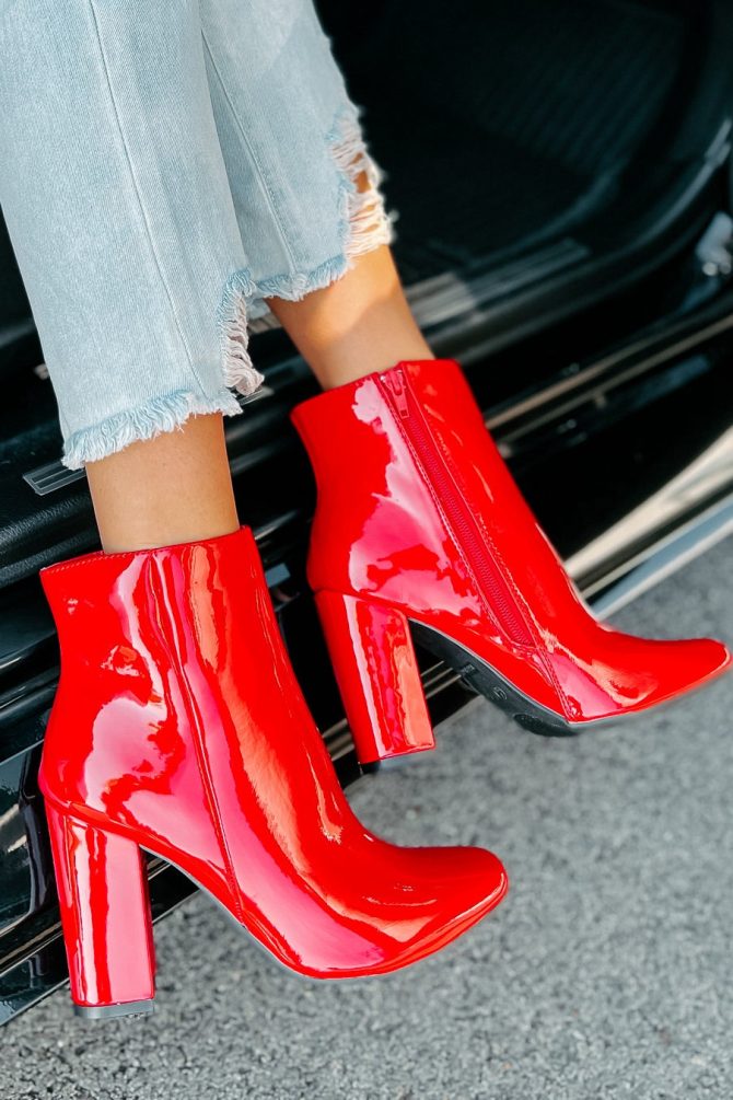 Show Up & Show Off Patent Leather Heeled Ankle Booties (Red) · NanaMacs - Image 2