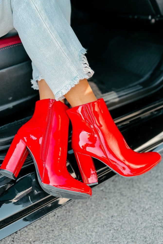Show Up & Show Off Patent Leather Heeled Ankle Booties (Red) · NanaMacs - Image 3