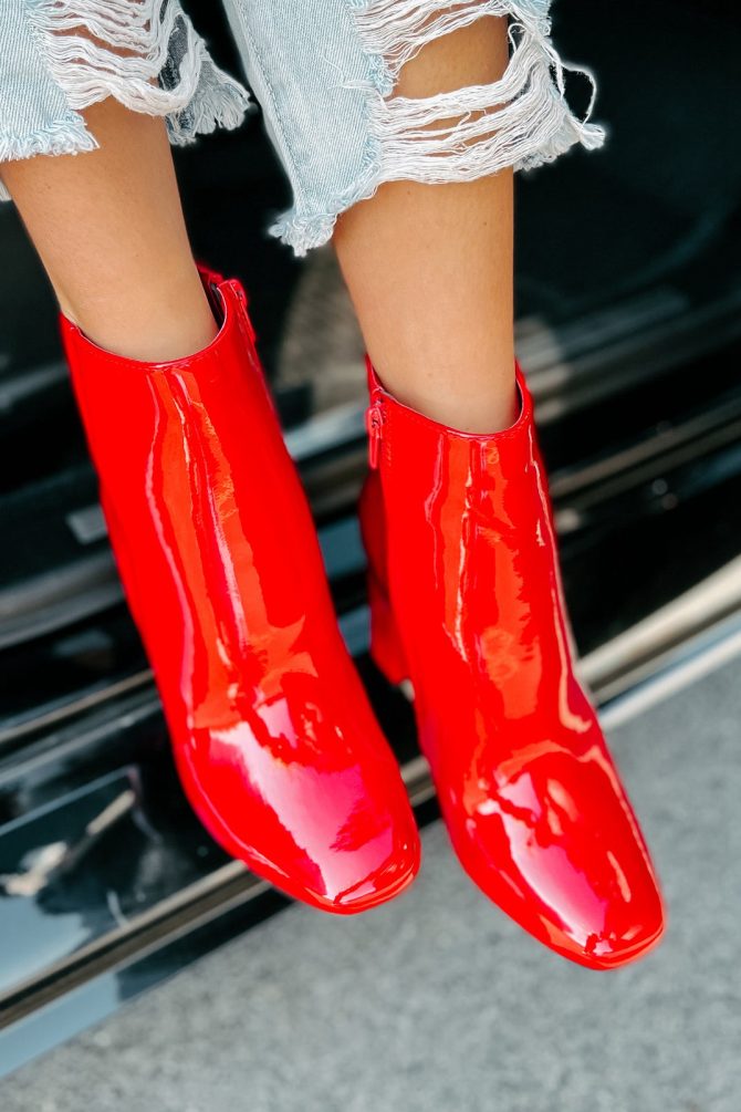 Show Up & Show Off Patent Leather Heeled Ankle Booties (Red) · NanaMacs - Image 4