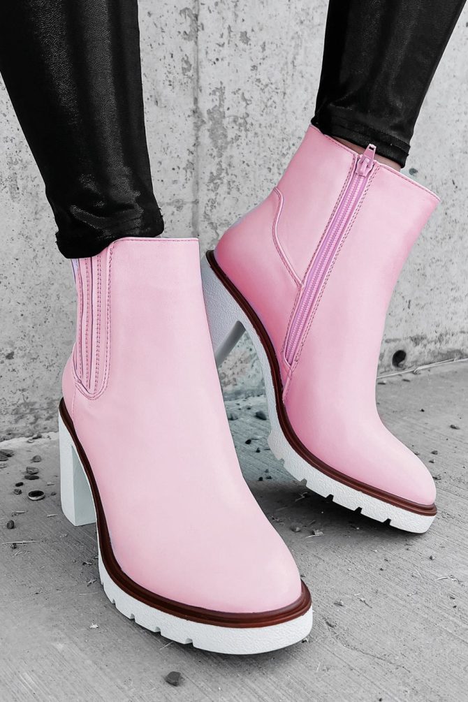 Full Of Attitude Faux Leather Platform Booties (Light Pink) · NanaMacs - Image 3