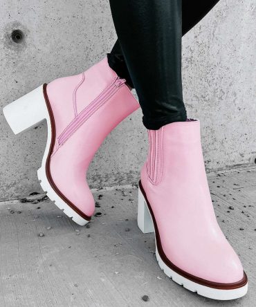 Full Of Attitude Faux Leather Platform Booties (Light Pink) · NanaMacs