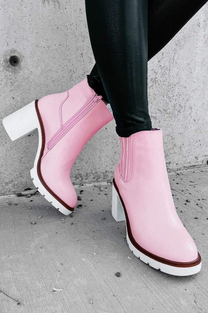 Full Of Attitude Faux Leather Platform Booties (Light Pink) · NanaMacs