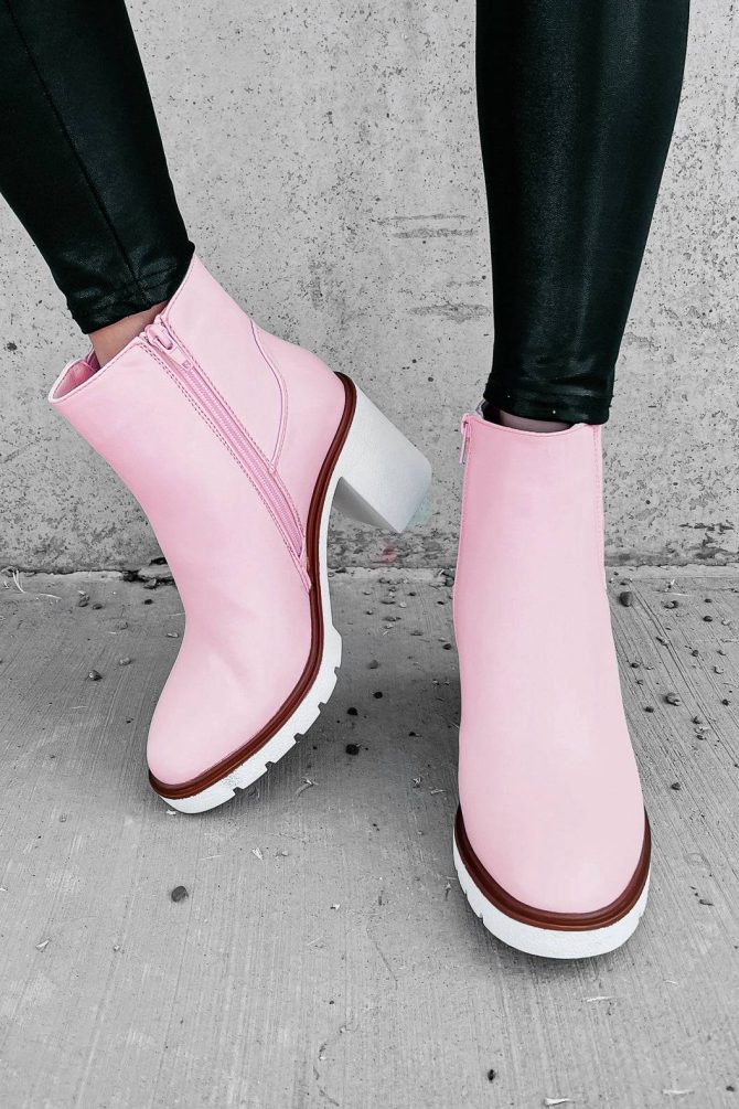 Full Of Attitude Faux Leather Platform Booties (Light Pink) · NanaMacs - Image 4