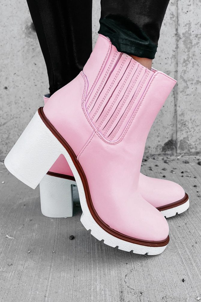 Full Of Attitude Faux Leather Platform Booties (Light Pink) · NanaMacs - Image 2
