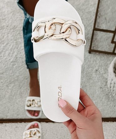 Boujee Attitude Slide Sandals With Chain Detail (White) · NanaMacs