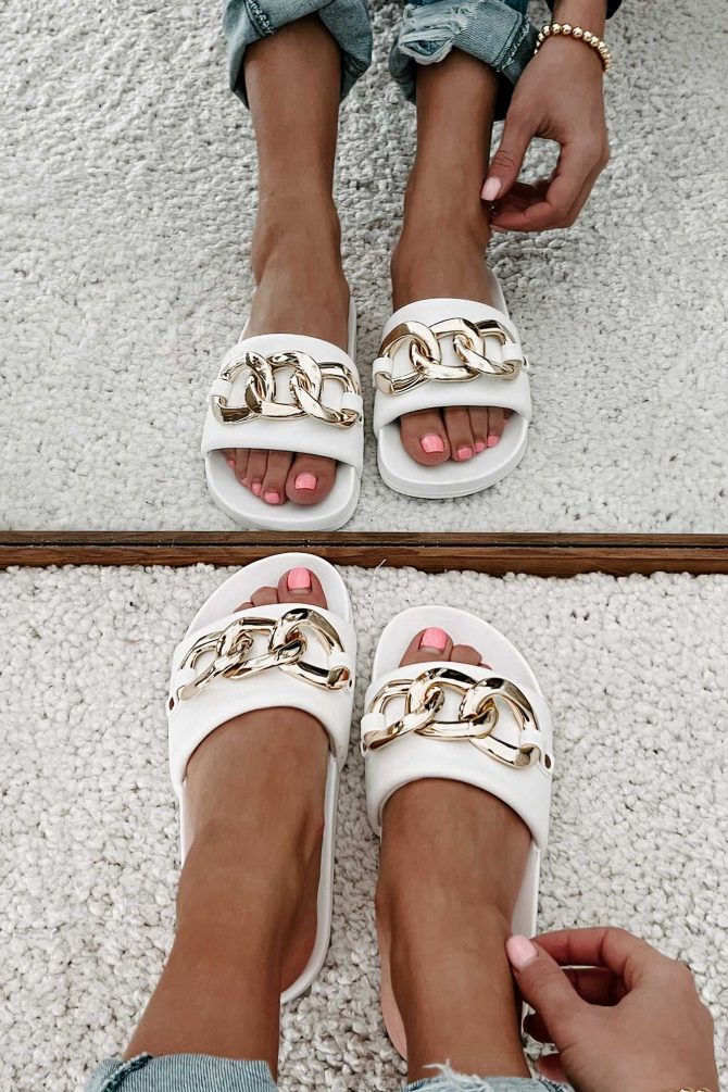 Boujee Attitude Slide Sandals With Chain Detail (White) · NanaMacs - Image 2