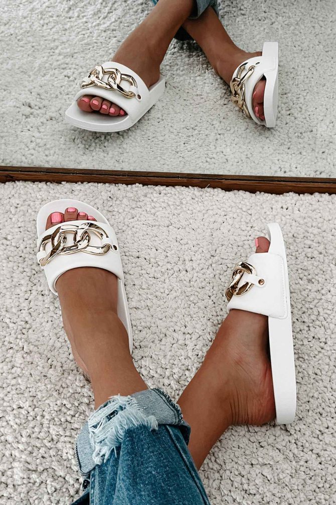 Boujee Attitude Slide Sandals With Chain Detail (White) · NanaMacs - Image 4